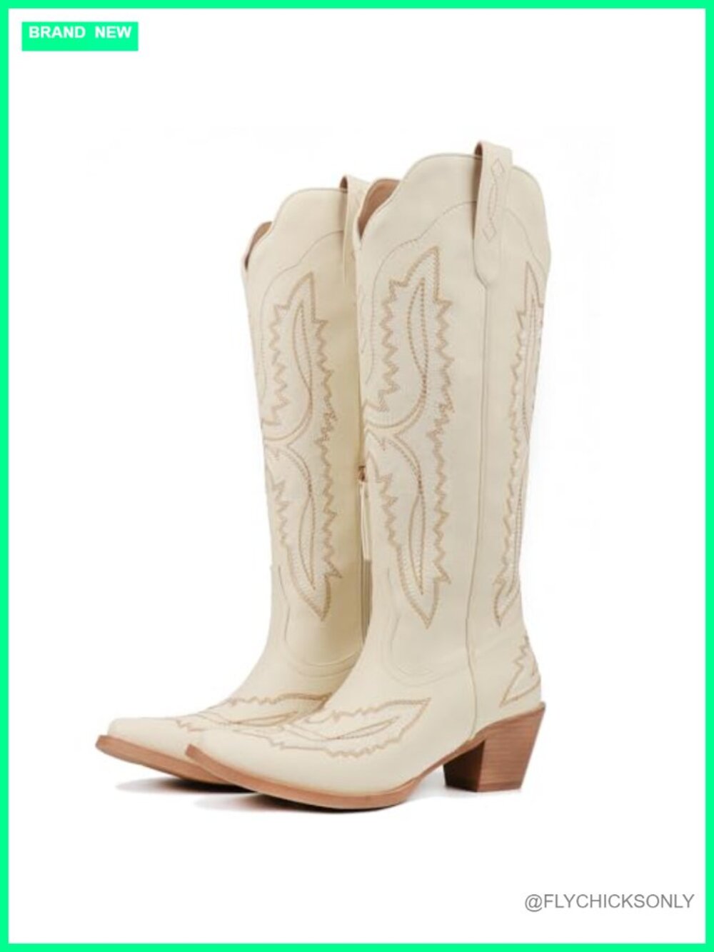 Knee High Cowboy Boots Chunky Heel Western Retro Country Pull On with
